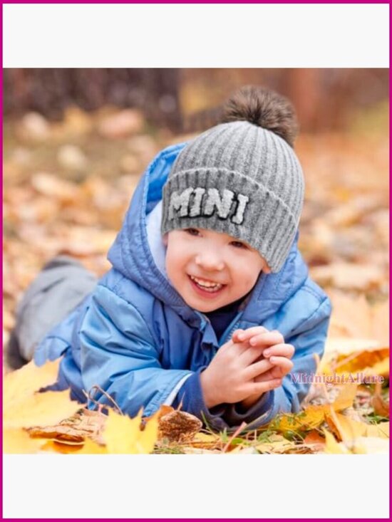 Parent-Child Beanie Hat Set Mama Mini Knitted Winter Pom Pom